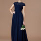 Lace Sleeves Jewel A-Line/Princess Short Floor-Length Chiffon Bridesmaid Dresses