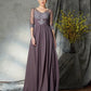 A-Line/Princess Chiffon of 1/2 Mother Sleeves Long V-neck the Bride Dresses