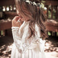 Floor-Length Sleeves Jewel Bowknot A-Line/Princess Lace Long Flower Girl Dresses
