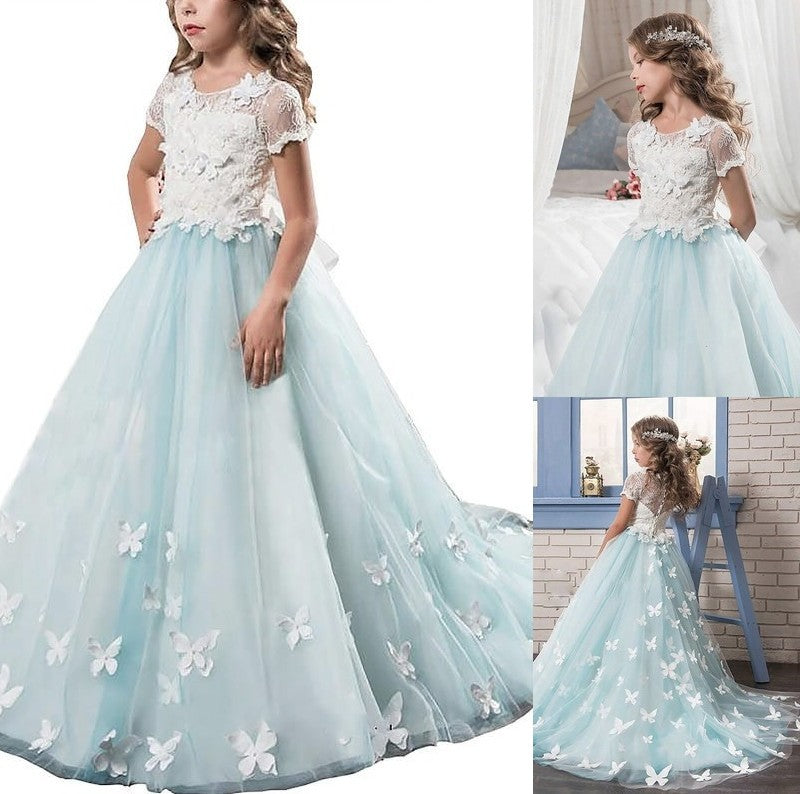 Sleeves Scoop Lace Short Floor-Length Tulle A-line/Princess Flower Girl Dresses