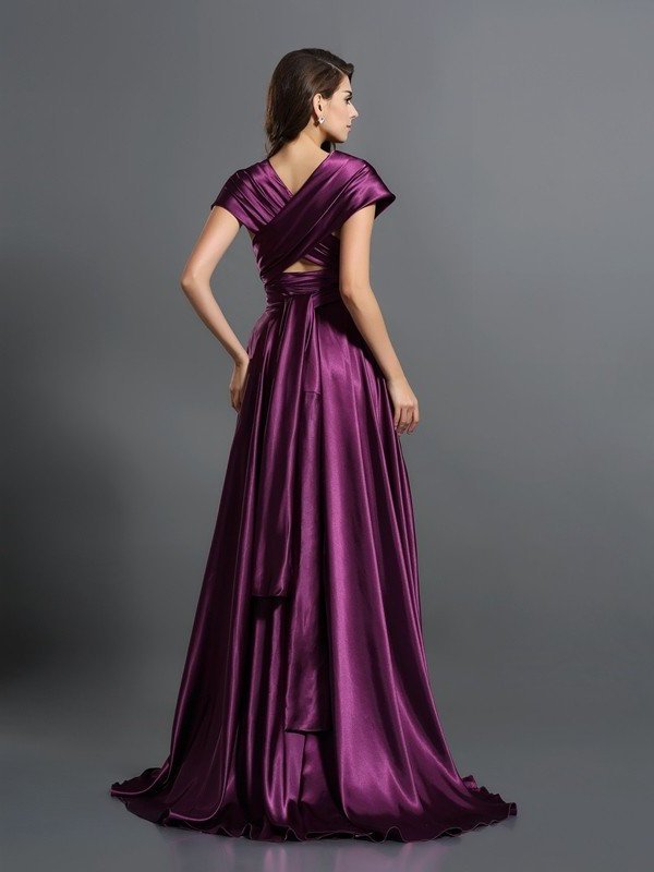 Pleats Silk A-Line/Princess like Long Sleeveless Satin Bridesmaid Dresses