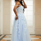 Sleeveless Off-the-Shoulder Tulle A-Line/Princess Applique Sweep/Brush Train Dresses