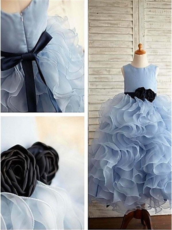 Gown Ruffles Organza Ball Scoop Sleeveless Floor-Length Flower Girl Dresses