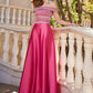 A-Line/Princess Beading Off-the-Shoulder Satin Floor-Length Sleeveless Two Piece Dresses