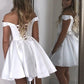 Satin A-Line/Princess Sleeveless Ruffles Off-the-Shoulder Short/Mini Homecoming Dress