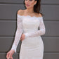 Off-the-Shoulder Long Sheath/Column Lace Sleeves Short/Mini Homecoming Dresses