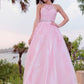 Halter A-Line/Princess Tulle Applique Sleeveless Floor-Length Dresses