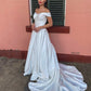 Off-the-Shoulder Ruched A-Line/Princess Sleeveless Satin Court Train Wedding Dresses