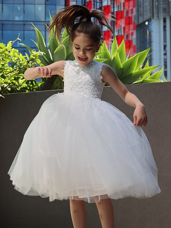 Knee-Length Neck Sleeveless Tulle High A-Line/Princess Lace Flower Girl Dresses