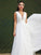 Sleeveless A-Line/Princess Sweep/Brush Chiffon Ruffles V-neck Train Wedding Dresses