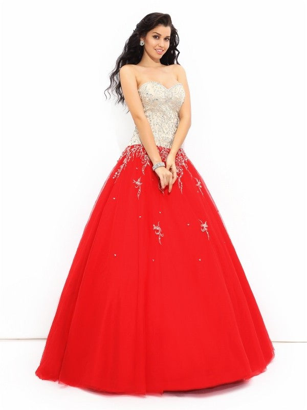 Beading Sweetheart Sleeveless Gown Ball Long Satin Quinceanera Dresses