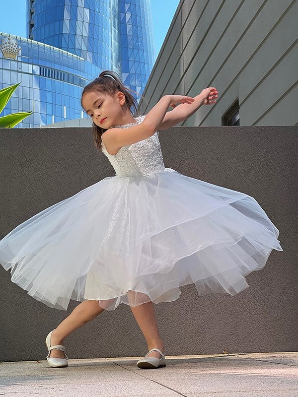 Knee-Length Neck Sleeveless Tulle High A-Line/Princess Lace Flower Girl Dresses