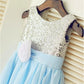 Sleeveless Sequin A-line/Princess Tea-Length Chiffon Scoop Flower Girl Dresses
