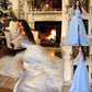 Beading A-Line/Princess Long Sleeves Off-the-Shoulder Floor-Length Tulle Dresses