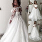 Train Sweep/Brush Sleeves Long Lace A-Line/Princess Off-the-Shoulder Tulle Wedding Dresses