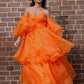 Long A-Line/Princess Off-the-Shoulder Layers Organza Sleeves Floor-Length Dresses