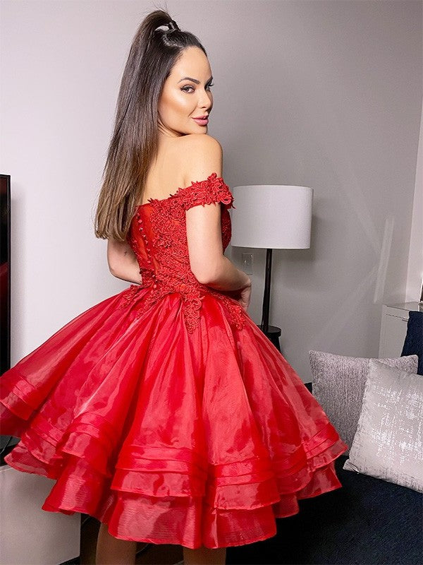 Ball With Gown Short Cut Applique Off-the-Shoulder Organza Homecoming Dresses