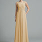 Sleeveless A-Line/Princess Ruched Long Scoop Chiffon Bridesmaid Dresses