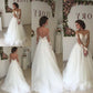 A-Line/Princess Train Long Sweep/Brush Off-the-Shoulder Tulle Sleeves Wedding Dresses