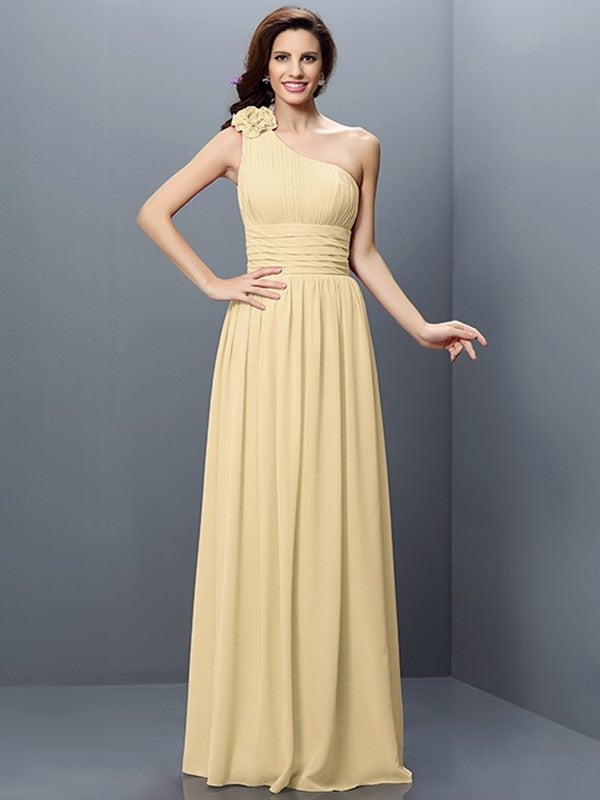 Long One-Shoulder Sleeveless Pleats A-Line/Princess Chiffon Bridesmaid Dresses