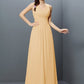 V-neck Long Sleeveless A-Line/Princess Pleats Chiffon Bridesmaid Dresses