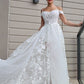 Sweep/Brush Tulle Off-the-Shoulder A-Line/Princess Applique Sleeveless Train Wedding Dresses