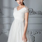 Short A-Line/Princess Sleeves V-neck Asymmetrical Tulle Wedding Dresses