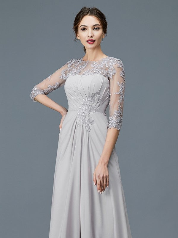 Scoop Sleeves 3/4 of Floor-Length A-Line/Princess Ruffles Mother Chiffon the Bride Dresses