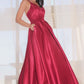 V-neck Sleeveless Ruffles A-Line/Princess Satin Floor-Length Dresses