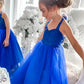 Sleeveless Halter Tulle Tea-Length Ruffles A-Line/Princess Flower Girl Dresses