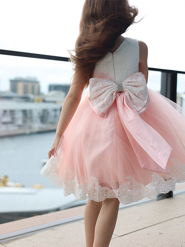 Sleeveless Short/Mini Bowknot A-Line/Princess Lace Scoop Flower Girl Dresses