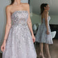 Sleeveless A-Line/Princess Knee-Length Sequin Strapless Tulle Homecoming Dresses