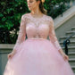 Sleeves Gown Long Lace Ball Tulle Scoop Sweep/Brush Train Dresses