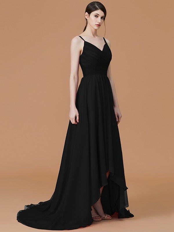 Ruffles Straps Asymmetrical Sleeveless A-Line/Princess Spaghetti Chiffon Bridesmaid Dresses
