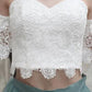 White Lace Tulle Two Pieces Off Shoulder Short Sleeve Short Prom Dress Homecoming Dress