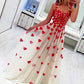 Stylish A Line Tulle Sweetheart Spaghetti Straps Red Flowers Sleeveless Prom Dress JS811