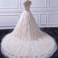 Unique A Line Lace Appliques Cap Sleeves Ivory V Neck Beads Wedding Dresses