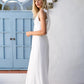 2024 Boho V-neck A-Line White Cheap Lace Chiffon Backless Sash Summer Beach Wedding Dresses JS308