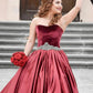 Special Burgundy Velvet Sweetheart Beads Strapless Sash Ruched Satin Prom Dresses JS130