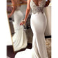 Sexy Spaghetti Straps Mermaid Beach Wedding Dresses, Long Prom Dress with Lace