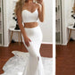 Two Piece Sweetheart Mermaid Prom Dresses White Party Dresses with Split Side